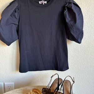 Frame Denim Black Puff Sleeve Blouse